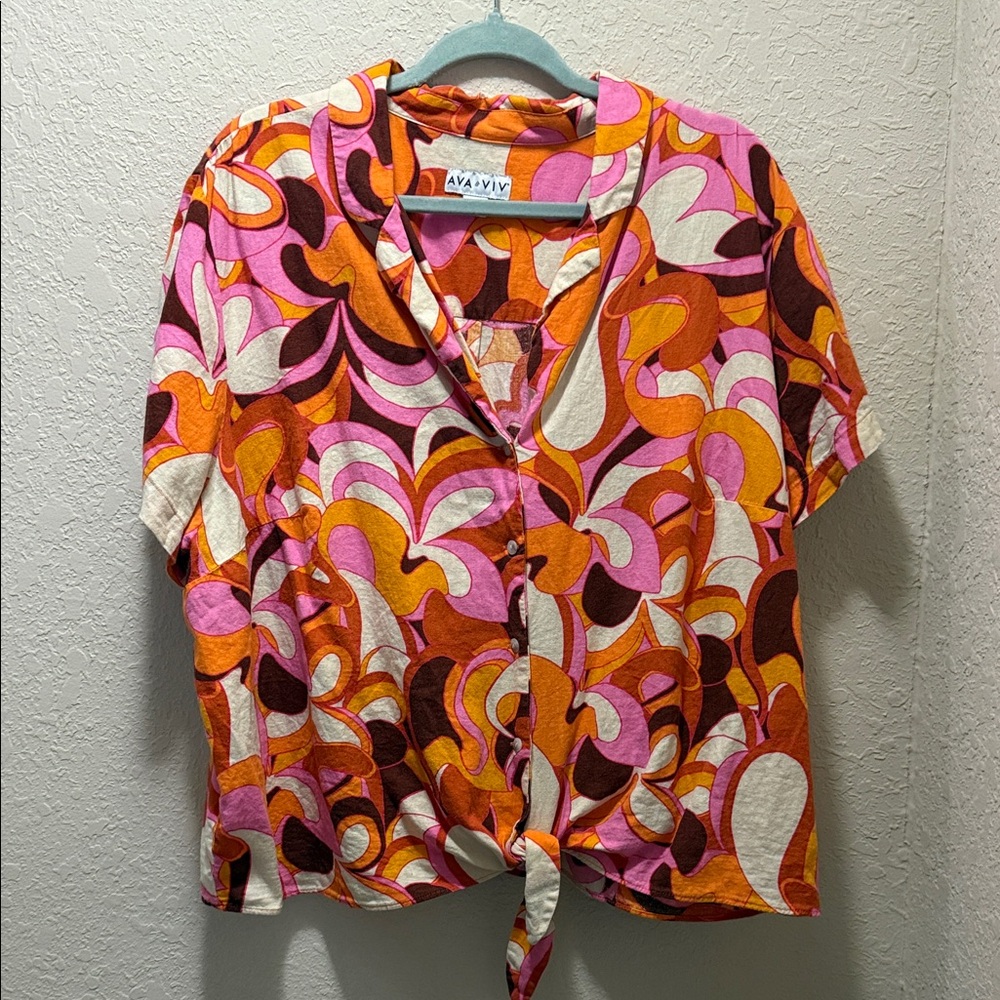 Ava& Viv 70’s Pink and Orange Top